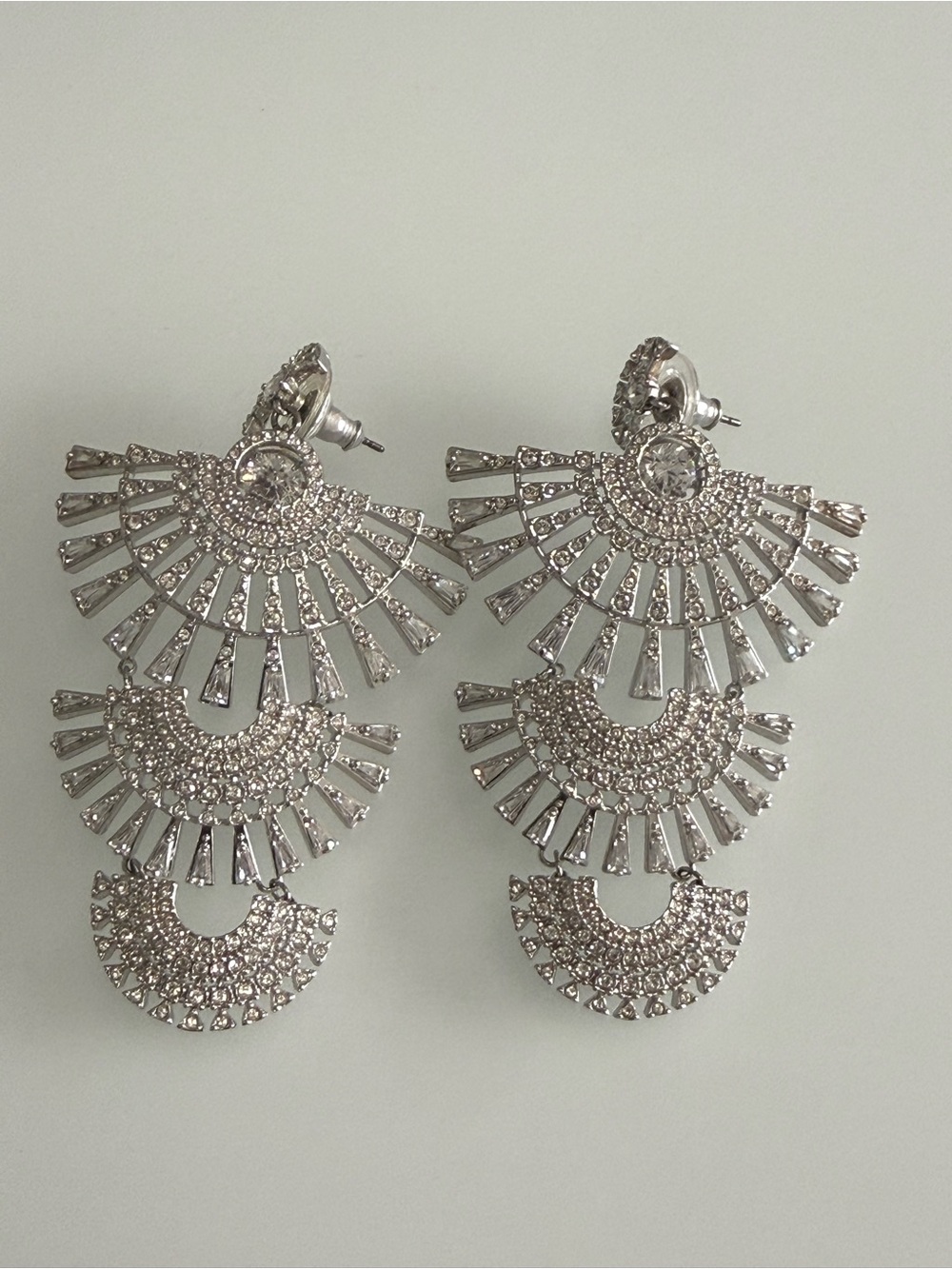 Swarovski Silver Crystal Fan Drop Statement Earrings